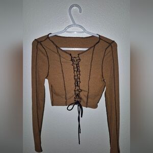 Brown Lace-Up Women's Top
